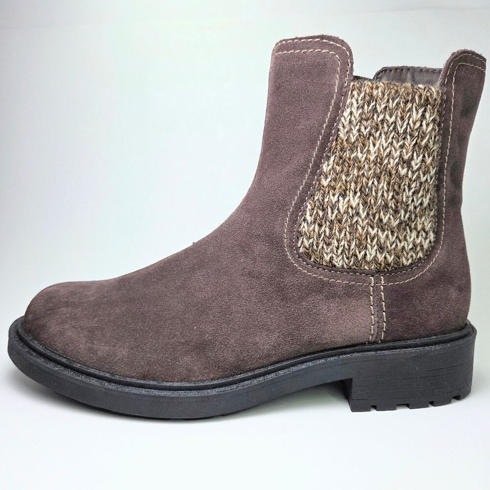 Clarks Opal Sky Chocolate Suede Zip Sweater‑Knit Comfort Ankle Bootie Sz 6